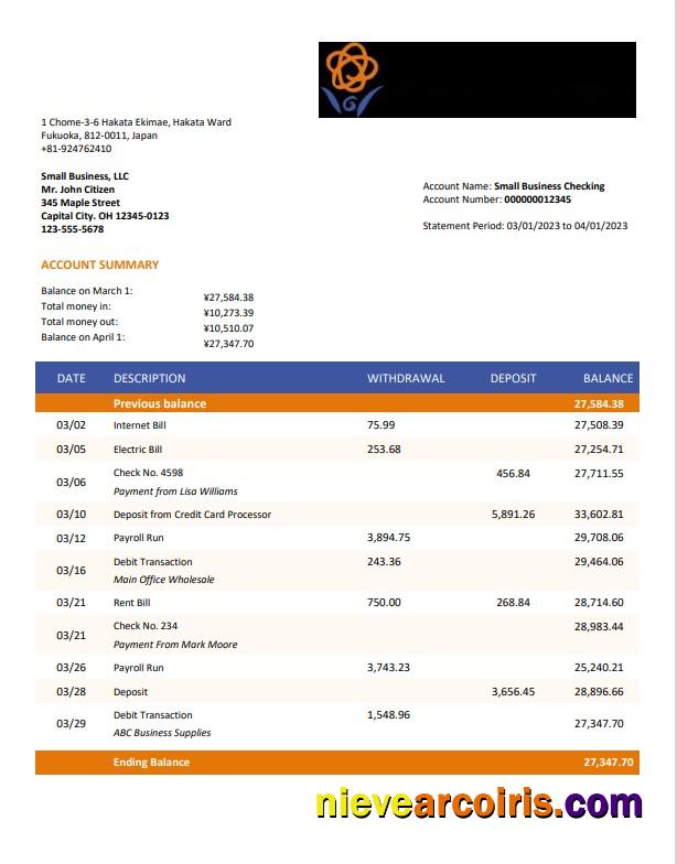 Nishi-Nippon City Bank enterprise account statement